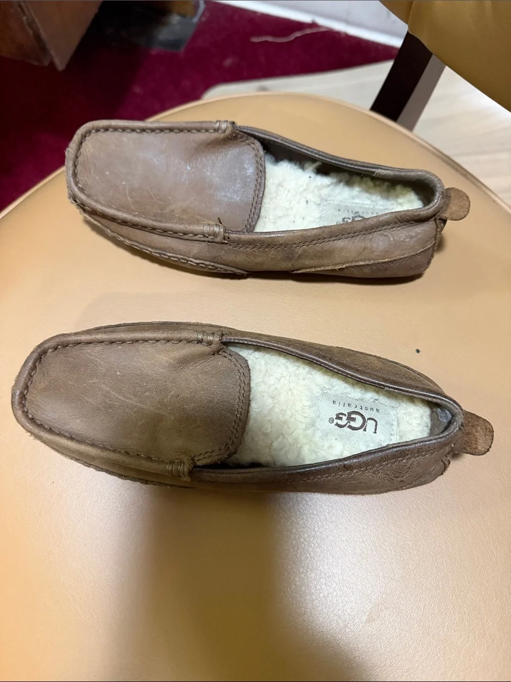 UGG Kid’s Chestnut Suede Slip-On Moccasins with Shearling